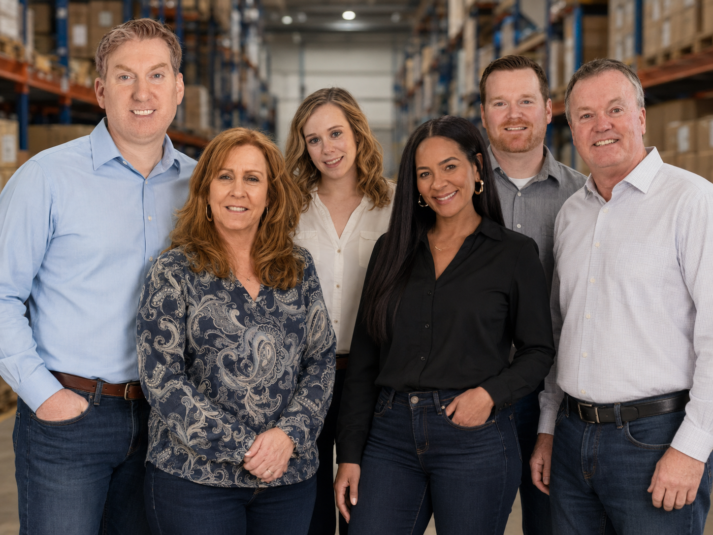 The Regional Now team standing together inside a distribution warehouse