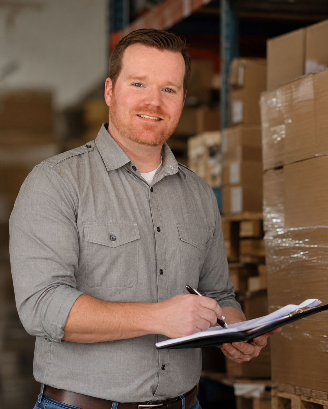 Regional Now team member checking documentation in a distribution facility